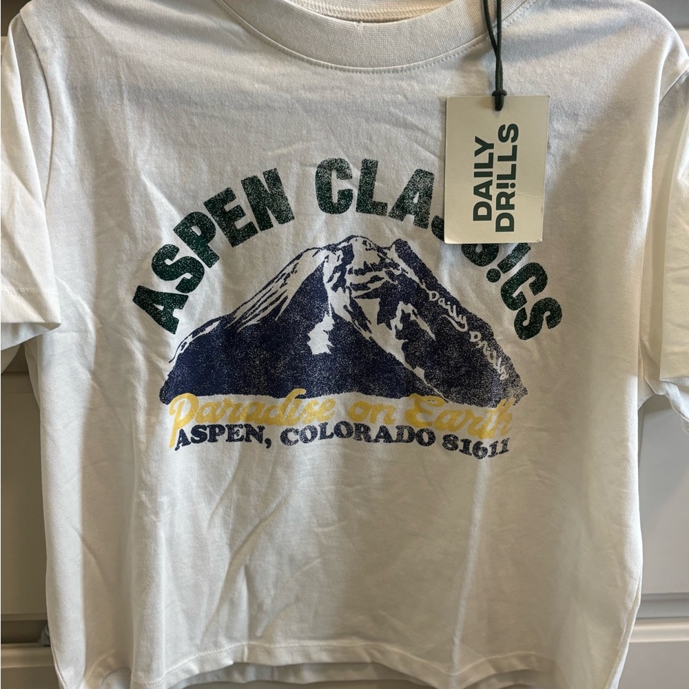 Daily Drills White Tee with Aspen Classics Mountain Design